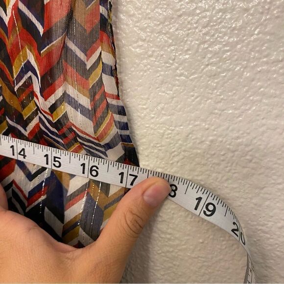 Sheer lightweight colorful metallic thread silky scarf Chevron print 17x76 - Picture 6 of 9